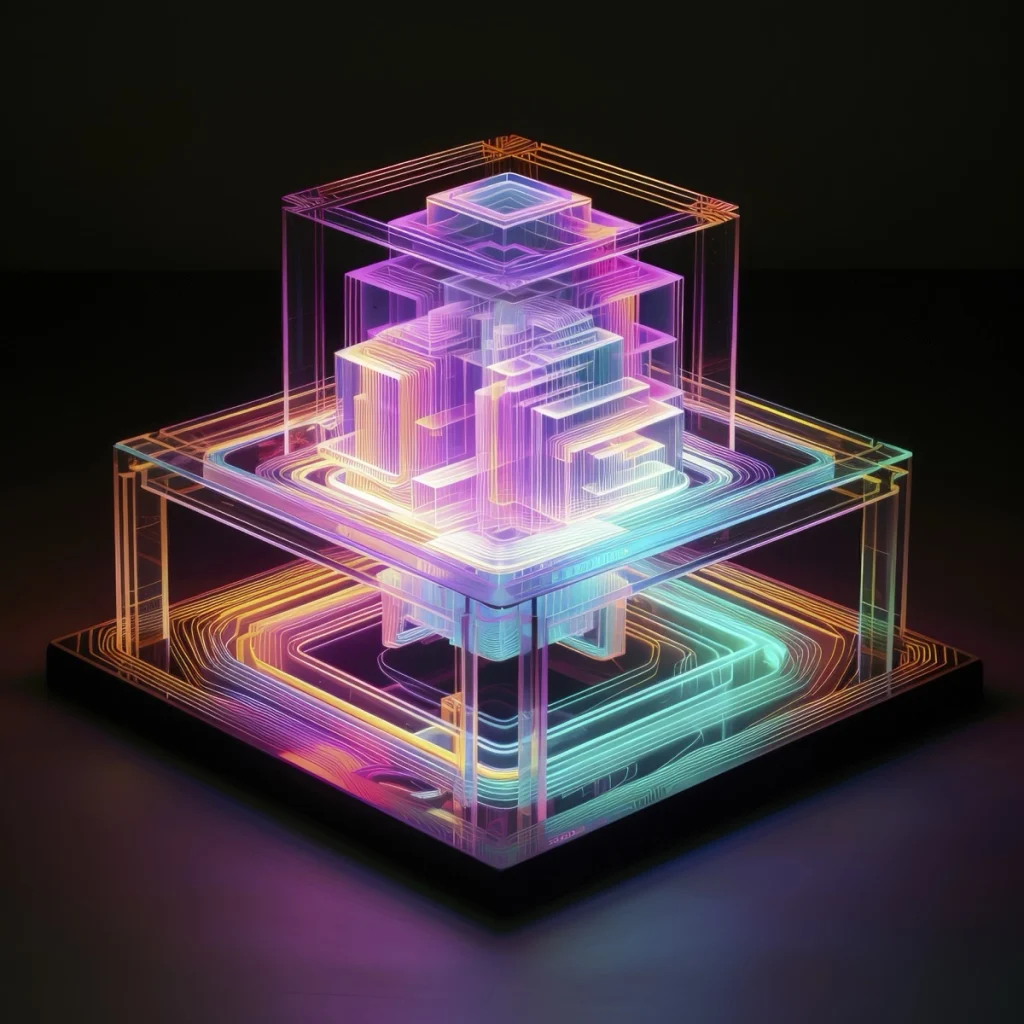 3d shape glowing with bright holographic colors