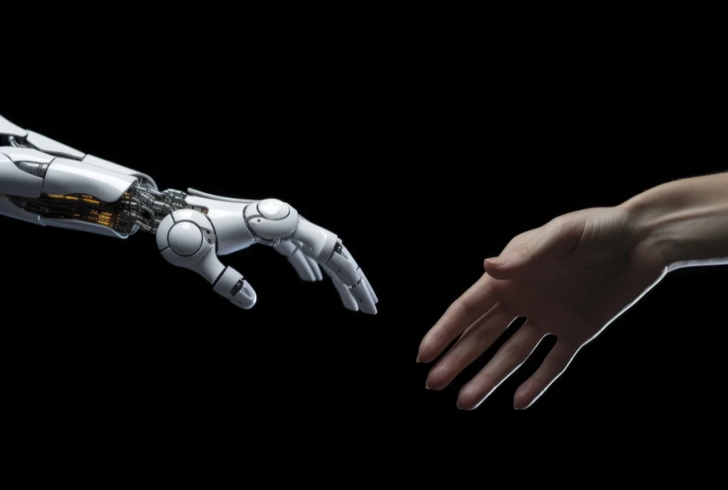 robot human hands moving handshake